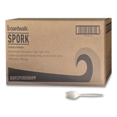 Mediumweight Polypropylene Cutlery, Spork, Plastic, White, 1000/Carton