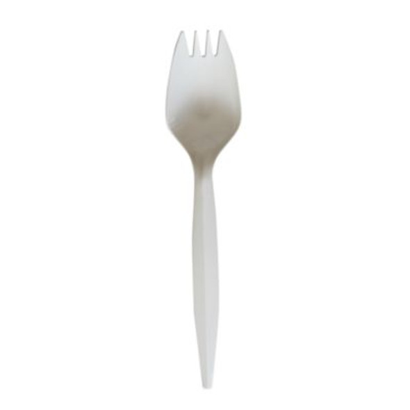 Mediumweight Wrapped Polypropylene Cutlery, Spork, Plastic, White, 1000/Carton