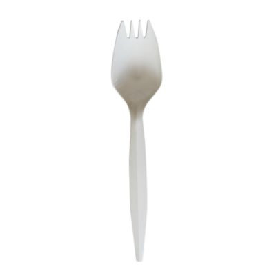Mediumweight Wrapped Polypropylene Cutlery, Spork, Plastic, White, 1000/Carton