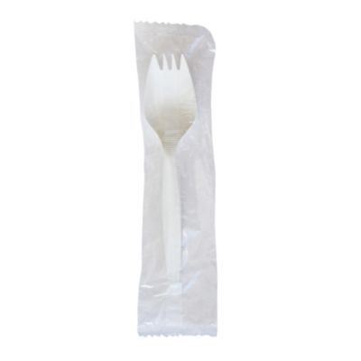 Mediumweight Wrapped Polypropylene Cutlery, Spork, Plastic, White, 1000/Carton
