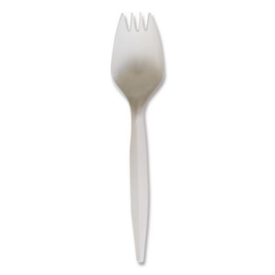 Mediumweight Wrapped Polypropylene Cutlery, Spork, Plastic, White, 1000/Carton