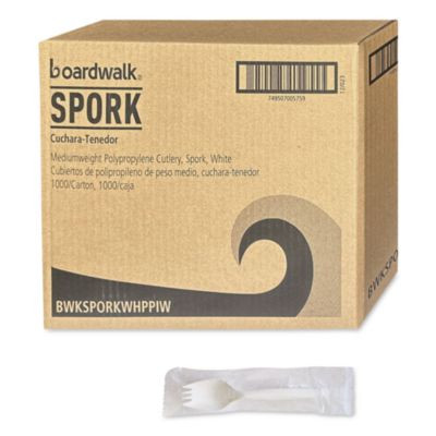 Mediumweight Wrapped Polypropylene Cutlery, Spork, Plastic, White, 1000/Carton