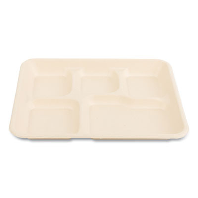 Molded Fiber Pfas-Free Food Tray, 5 Compartments, 8.26 x 0.98 x 10.9, Tan, Sugarcane, 500/Carton