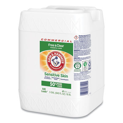He Compatible Liquid Detergent, Free And Clear/Unscented, 640 Loads, 5 Gal Jug