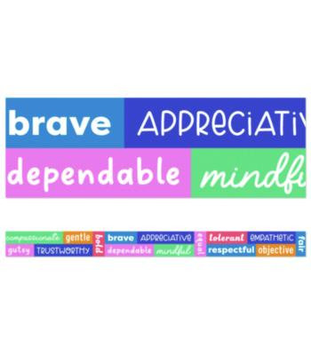 Straight Borders, 12-Piece Set, Motivational: Positive Words, 3" x 3 Ft, Multicolor