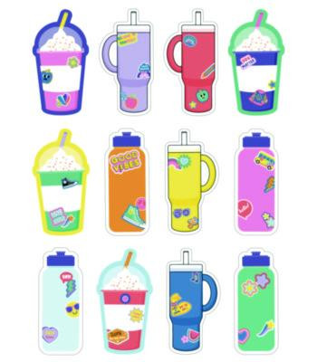 Assorted Colorful Cut-Outs, 36-Piece Set, We Stick Together: Cups + Water Bottles, 5.8" x 8", Multicolor