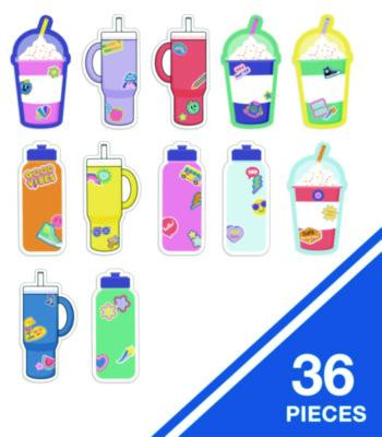Assorted Colorful Cut-Outs, 36-Piece Set, We Stick Together: Cups + Water Bottles, 5.8" x 8", Multicolor