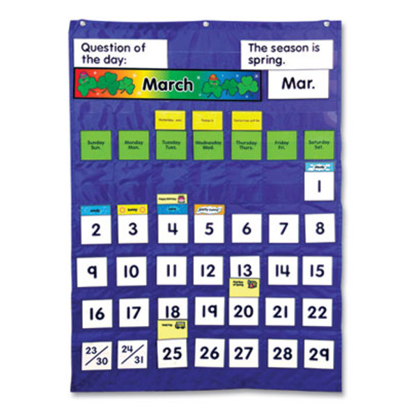 Complete Calendar And Weather Pocket Chart, 51 Pockets, 26 x 37.25, Blue