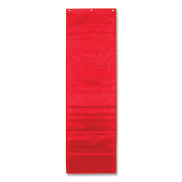 Storage Pocket Chart, 10 Pockets, Hanger Grommets, 14 X 47, Red