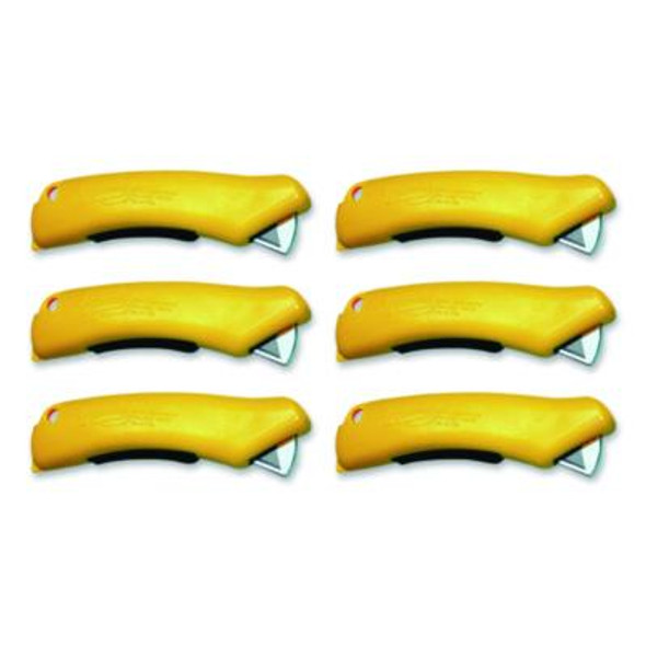 X-Trasafe Cu Safety Utility Knife, Plastic Handle, Yellow, 6/Pack