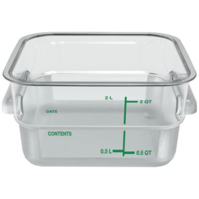 Squares Polycarbonate Food Storage Container, 2 Qt,  7.13 x 7.13 x  3.8, Clear, Plastic