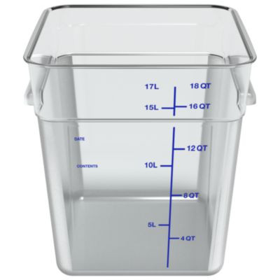 Squares Polycarbonate Food Storage Container, 18 Qt, 11 13 x 11.13 x 12.58, Clear, Plastic