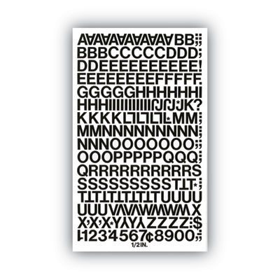 Press-On Vinyl Self-Adhesive Numbers And Uppercase Letters, 0.5" Tall, Black Characters, 201/Pack