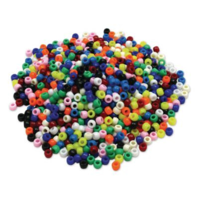 Pony Beads, Plastic, 0.24" x 0.35", Assorted Primary Colors, 1,000/Pack