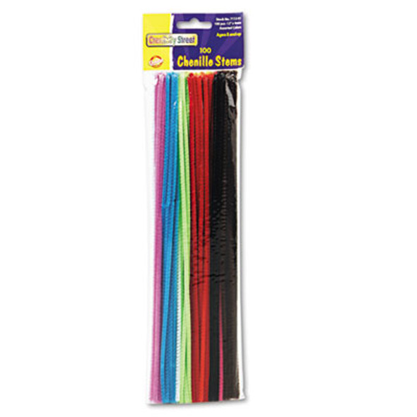 Regular Stems, 12" x 4 Mm, Metal Wire/Polyester, Assorted Colors, 100/Pack
