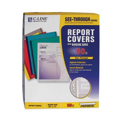 Vinyl Report Covers With Binding Bars, 0.13" Capacity,  8.5 x 11, Clear/Clear, 50/Box