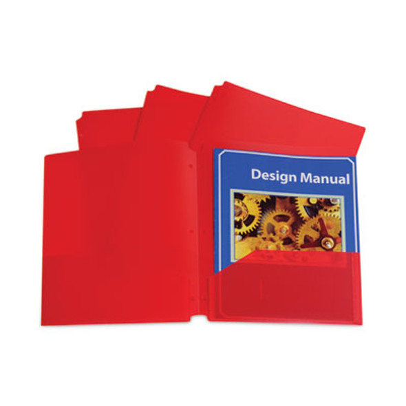 Two-Pocket Heavyweight Poly Portfolio Folder, 3-Hole Punch, 11" x 8.5", Red, 25/Box
