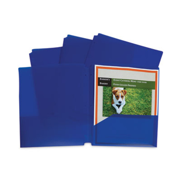 Two-Pocket Heavyweight Poly Portfolio Folder, 3-Hole Punch, 11" x 8.5", Blue, 25/Box