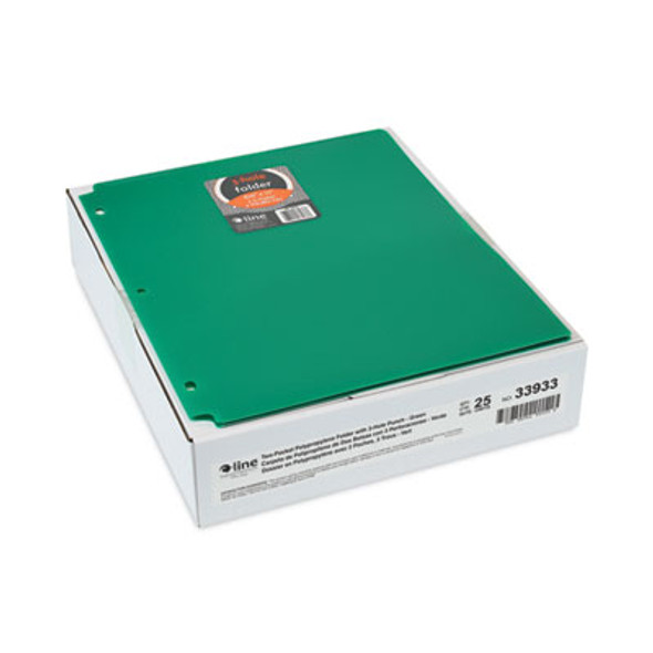 Two-Pocket Heavyweight Poly Portfolio Folder With Three-Hole Punch, Accommodates 11 x 8.5 Sheets, Green, 25/Box