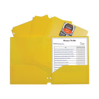 Two-Pocket Heavyweight Poly Portfolio Folder With Three-Hole Punch, Accommodates 11 x 8.5 Sheets, Yellow, 25/Box