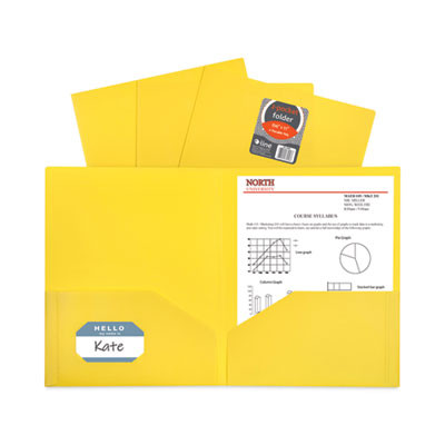 Two-Pocket Heavyweight Poly Portfolio Folder, Accommodates 11 x 8.5 Sheets, Yellow, 25/Box