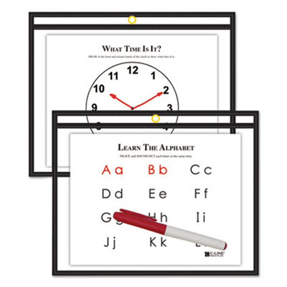 Reusable Dry Erase Pockets, Super Heavy-Duty, Top Load 12 x 9 Insert, Clear Front, Black Border