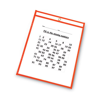 Reusable Dry Erase Pockets, Super Heavy-Duty, Top Load 9 x 12 Insert, Clear Front, Assorted Neon Border, 10/Pack