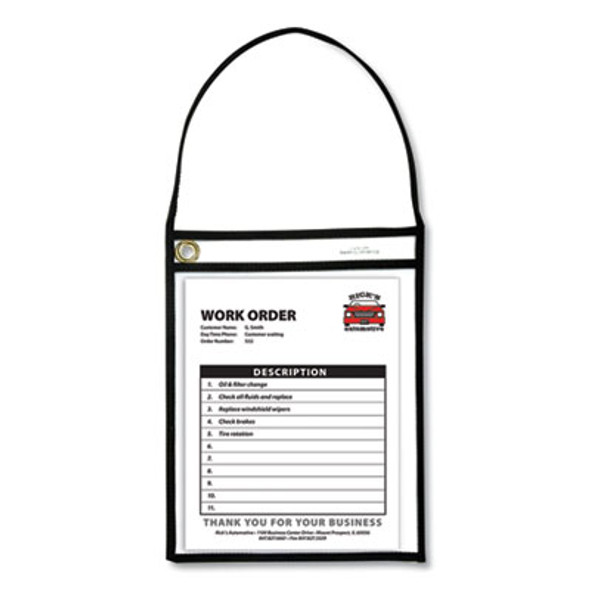 Stitched Shop Ticket Holders, 22" Hang Strap, Super Heavy-Duty, Top Load 9 x 12 Insert, Clear Front, Black Border, 15/Box