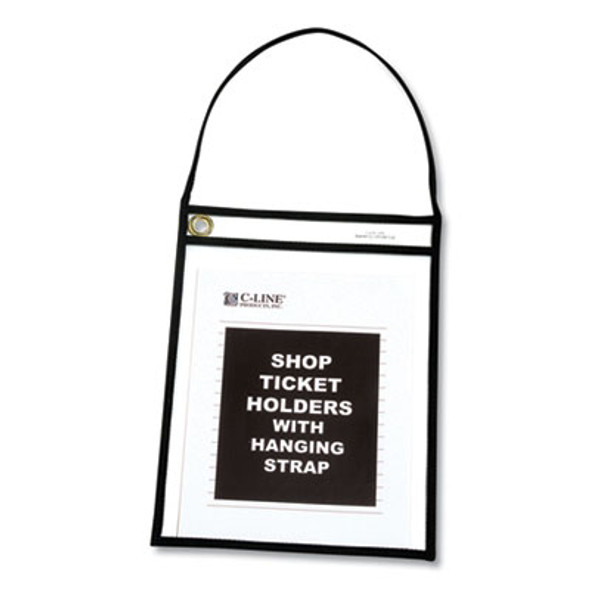 Stitched Shop Ticket Holders, 22" Hang Strap, Super Heavy-Duty, Top Load 9 x 12 Insert, Clear Front, Black Border, 15/Box