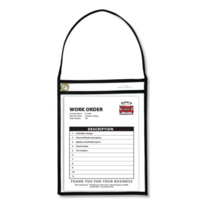 Stitched Shop Ticket Holders, 22" Hang Strap, Super Heavy-Duty, Top Load 9 x 12 Insert, Clear Front, Black Border, 15/Box