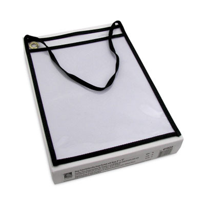 Stitched Shop Ticket Holders, 22" Hang Strap, Super Heavy-Duty, Top Load 9 x 12 Insert, Clear Front, Black Border, 15/Box
