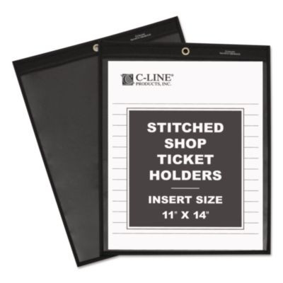 Stitched Shop Ticket Holders, Super Heavy-Duty, 11 x 14 Insert, Clear Front, Black Pressboard Back, Black Border, 25/Box