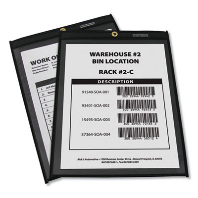 Stitched Shop Ticket Holders, Super Heavy-Duty, 9 x 12 Insert, Clear Front, Black Pressboard Back, Black Border, 25/Box