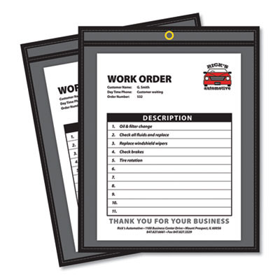Stitched Shop Ticket Holders, Super Heavy-Duty, 9 x 12 Insert, Clear Front, Black Pressboard Back, Black Border, 25/Box