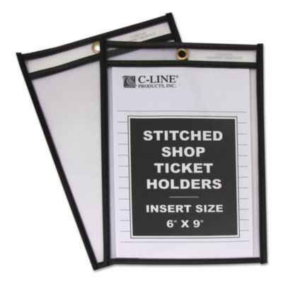 Stitched Shop Ticket Holders, Super Heavy-Duty, Top Load 6 x 9 Insert, Clear Front, Black Border, 25/Box