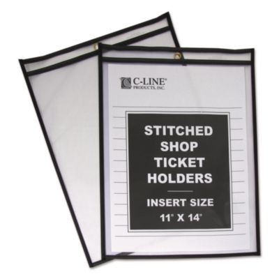 Stitched Shop Ticket Holders, Super Heavy-Duty, Top Load 11 x 14 Insert, Clear Front, Black Border, 25/Box