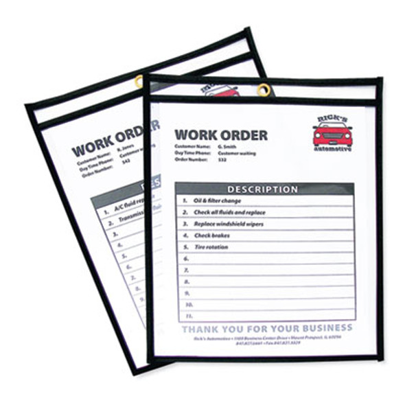 Stitched Shop Ticket Holders, Super Heavy-Duty, Top Load 8.5 x 11 Insert, Clear Front, Black Border, 25/Box