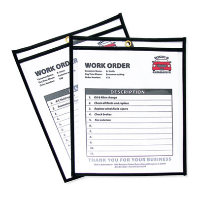 Stitched Shop Ticket Holders, Super Heavy-Duty, Top Load 8.5 x 11 Insert, Clear Front, Black Border, 25/Box