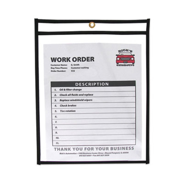 Stitched Shop Ticket Holders, Super Heavy-Duty, Top Load 9 x 12 Insert, Clear Front, Black Border, 25/Box