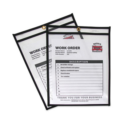 Stitched Shop Ticket Holders, Super Heavy-Duty, Top Load 9 x 12 Insert, Clear Front, Black Border, 25/Box