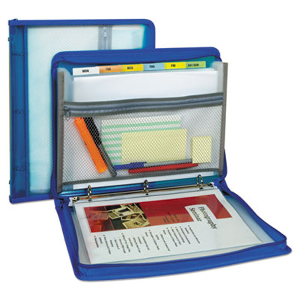 Zippered Binder With Expanding File, 2" Expansion, 7 Sections, Zipper Closure, 1/6-Cut Tabs, Letter Size, Bright Blue