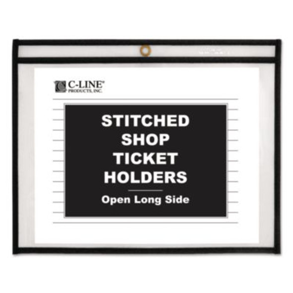 Stitched Shop Ticket Holders, Super Heavy-Duty, Top Load 11 x 8.5 Insert, Clear Front, Black Border, 25/Box