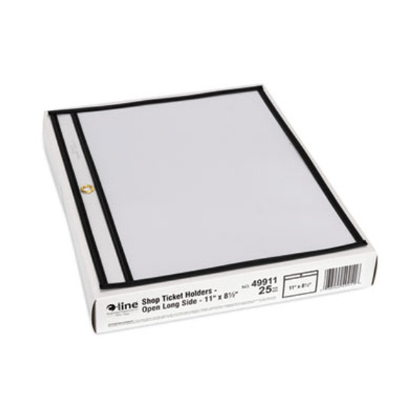 Stitched Shop Ticket Holders, Super Heavy-Duty, Top Load 11 x 8.5 Insert, Clear Front, Black Border, 25/Box