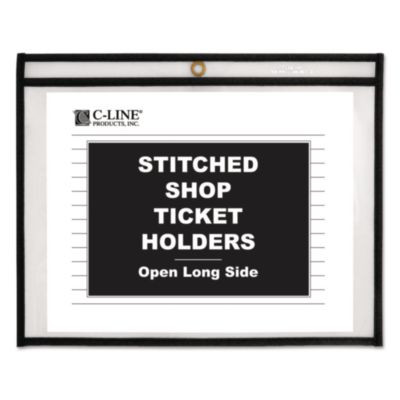 Stitched Shop Ticket Holders, Super Heavy-Duty, Top Load 11 x 8.5 Insert, Clear Front, Black Border, 25/Box
