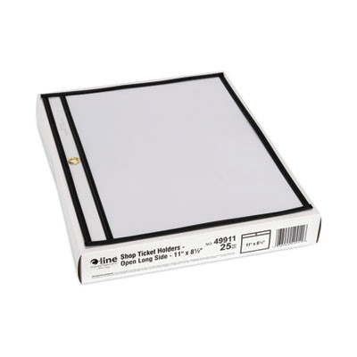Stitched Shop Ticket Holders, Super Heavy-Duty, Top Load 11 x 8.5 Insert, Clear Front, Black Border, 25/Box