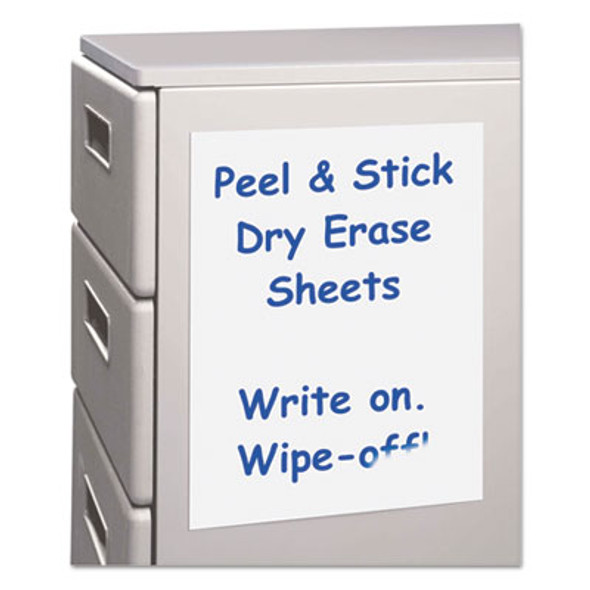 Self-Stick Dry Erase Sheets, Laminated Paperboard Surface, 8.5" x 11", White, 25/Box