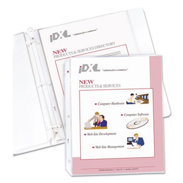 Polypropylene Sheet Protectors, Heavy-Duty, Side: 3-Hole Punched, Top Load 8.5 x 11 Insert, Nonglare Clear Front, 50/Box