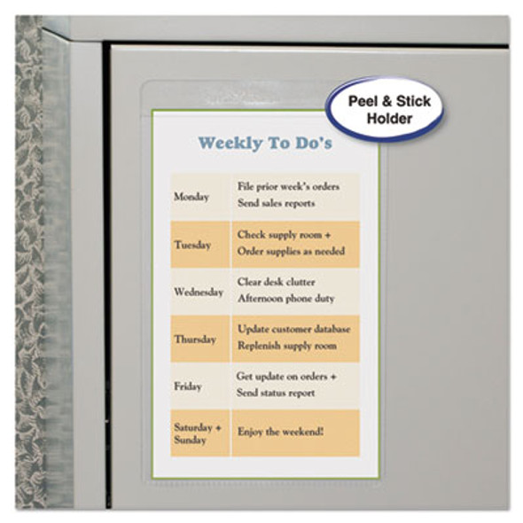 Self-Adhesive Poly Shop Ticket Holders, Super Heavy-Duty, Top Load 5 x 8 Insert, Clear Front, 50/Box