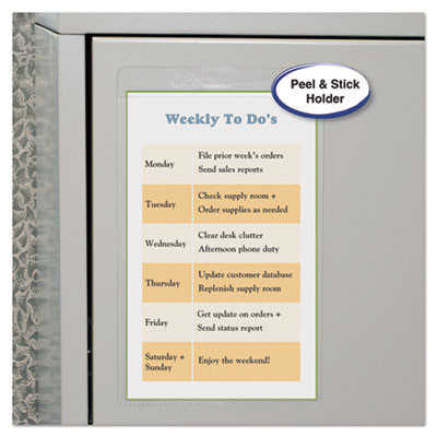 Self-Adhesive Poly Shop Ticket Holders, Super Heavy-Duty, Top Load 5 x 8 Insert, Clear Front, 50/Box