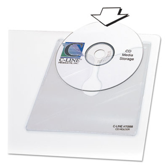 Self-Adhesive Cd Holder, 1 Disc Capacity, Clear, 10/Pack